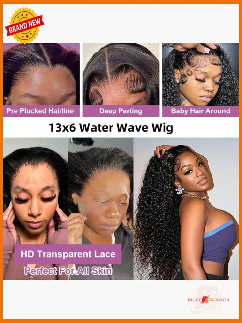 Water Wave Lace Front Wig 13x6 HD Human Hair 200 Density Pre Plucked